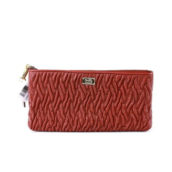 NWT Coach Gathered Leather Larger Clutch Wallet WINE - Picture 1 of 9